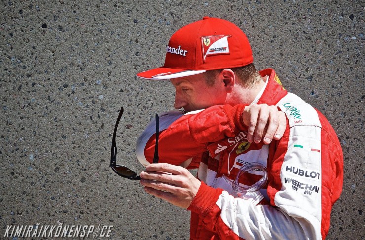 epa04786744 Finnish Formula One driver Kimi Raikkonen of Scuderia Ferrari wipes his face after finishing in third place during the qualification session at the Gilles-Villeneuve circuit in Montreal, Canada, 06 June 2015. The 2015 Canada Formula One Grand Prix will take place on 07 June. EPA/ANDRE PICHETTE